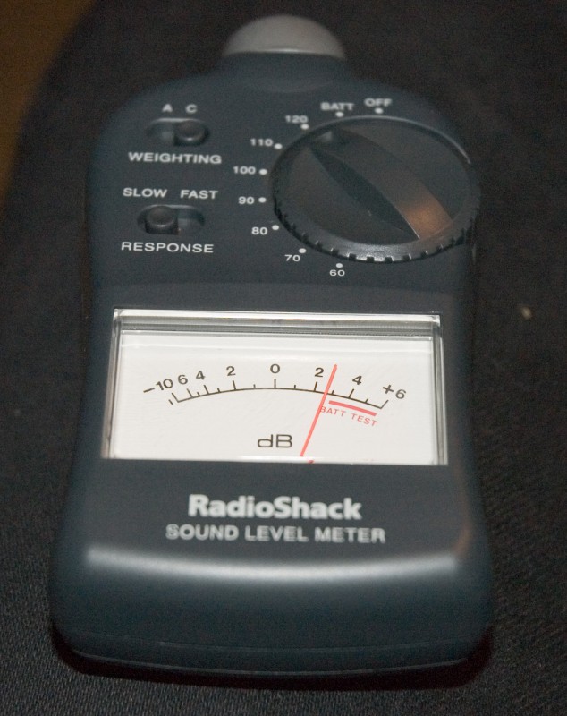 Radioshack analog meter @ 123dB C-weighted slow